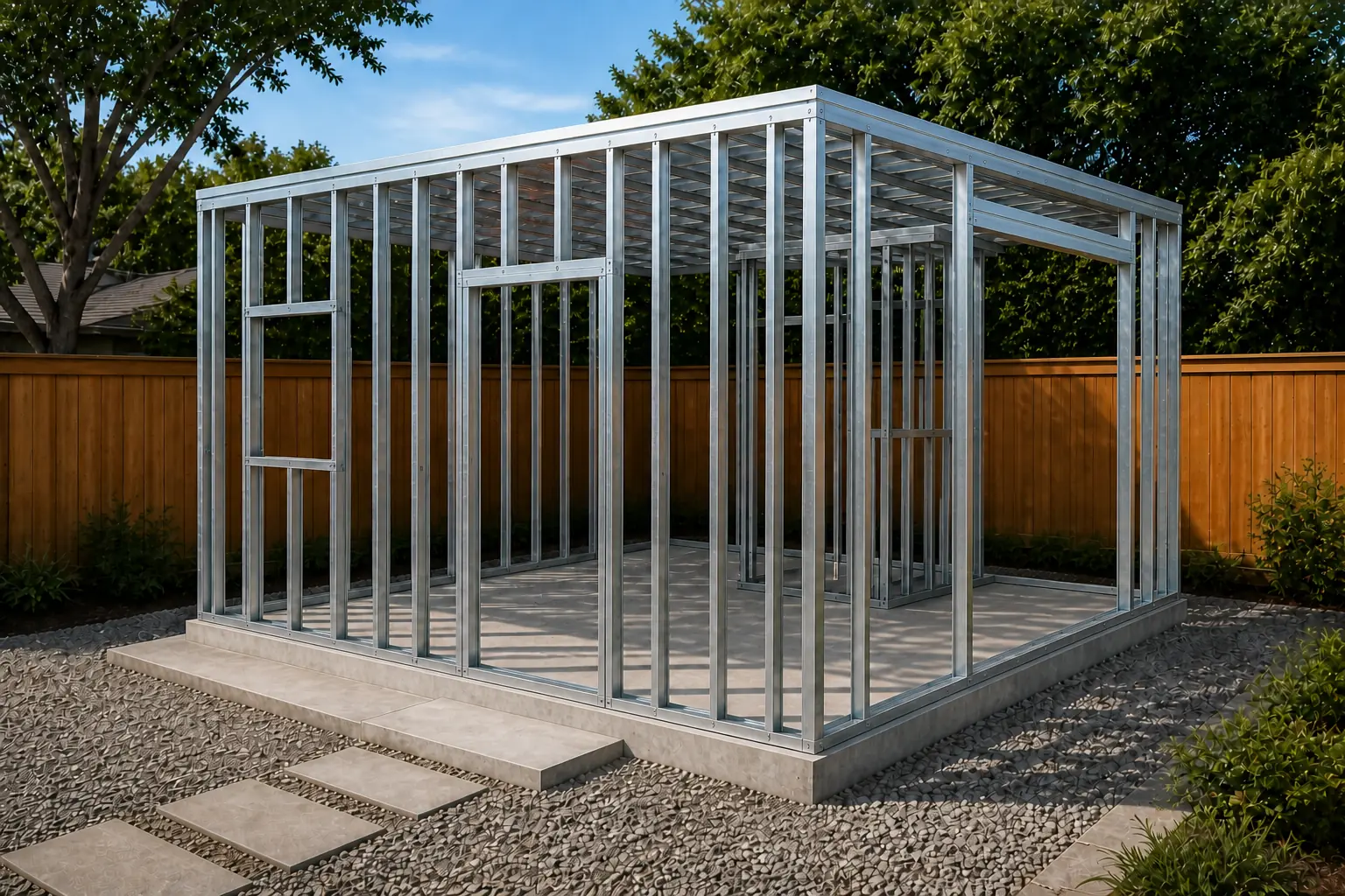 Illustrative galvanized steel frame concept for the Studio 400 footprint