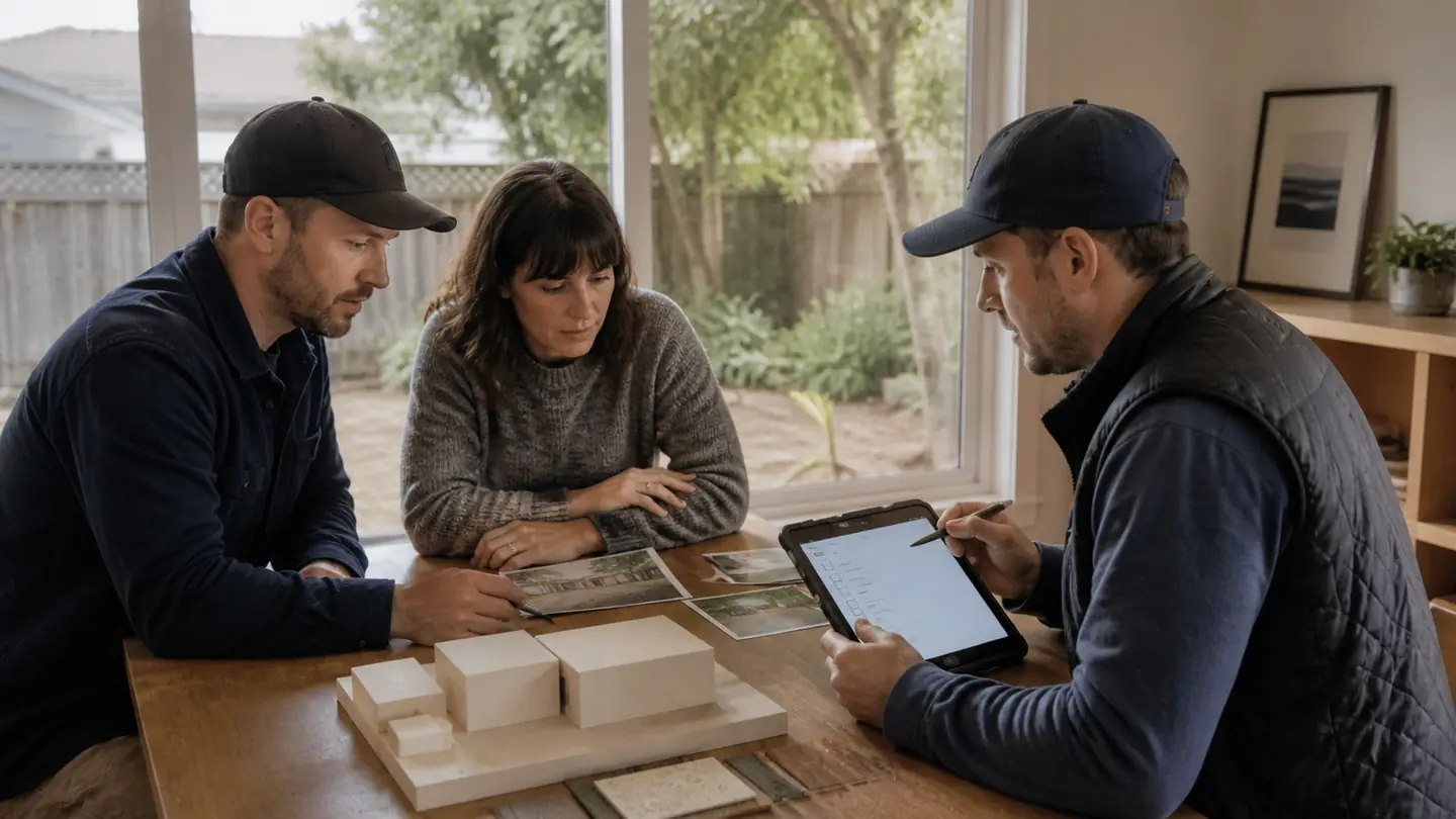 Illustrative process view of a homeowner and project team coordinating ADU scope and site constraints